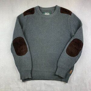 Roots Mens Sweater Medium Gray Crewneck Long Sleeve Commando Patches Ribbed